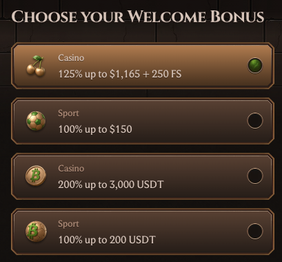 Quatre options de bonus de bienvenue